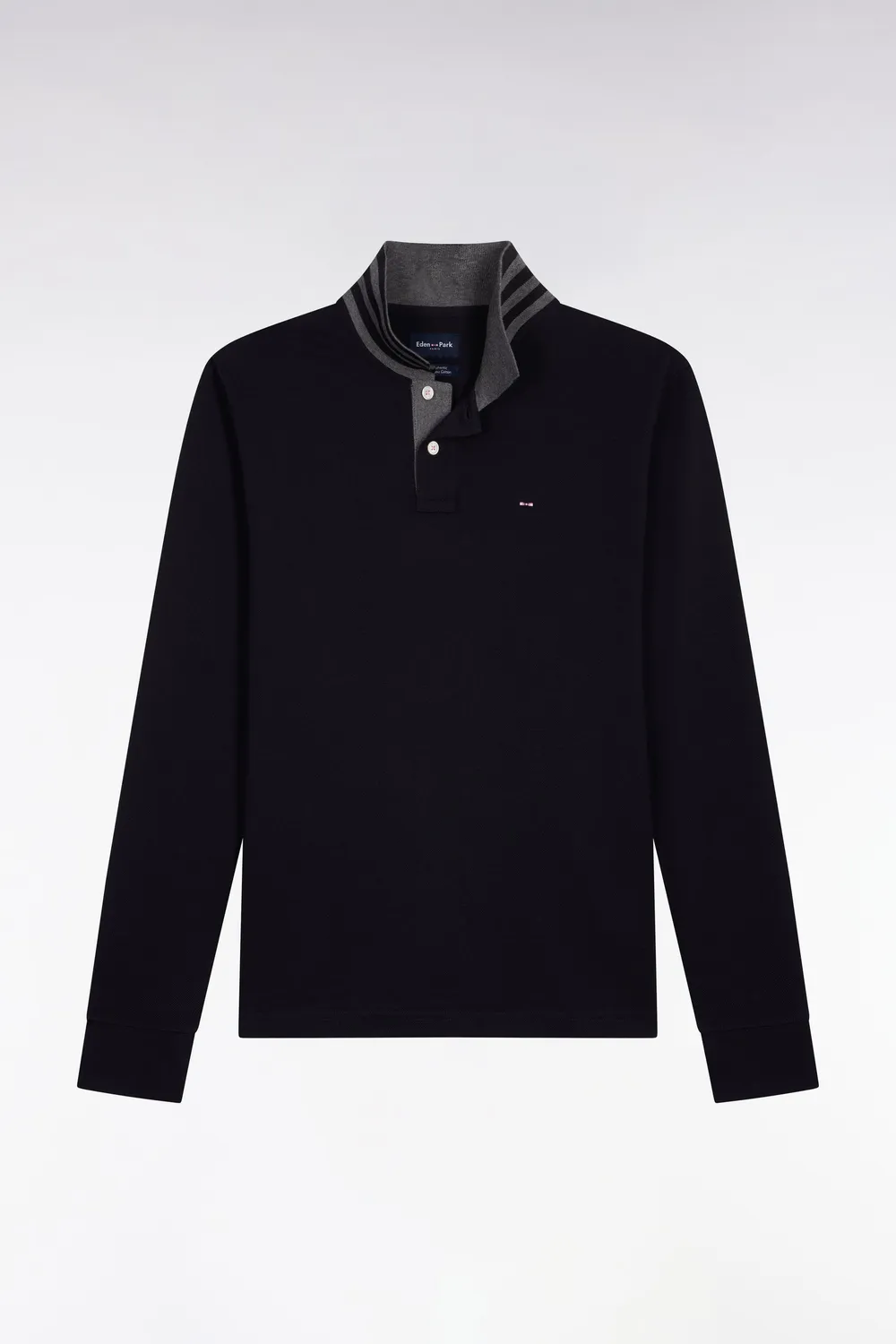 Eden Park polo manches longues noir coton pima col contraste