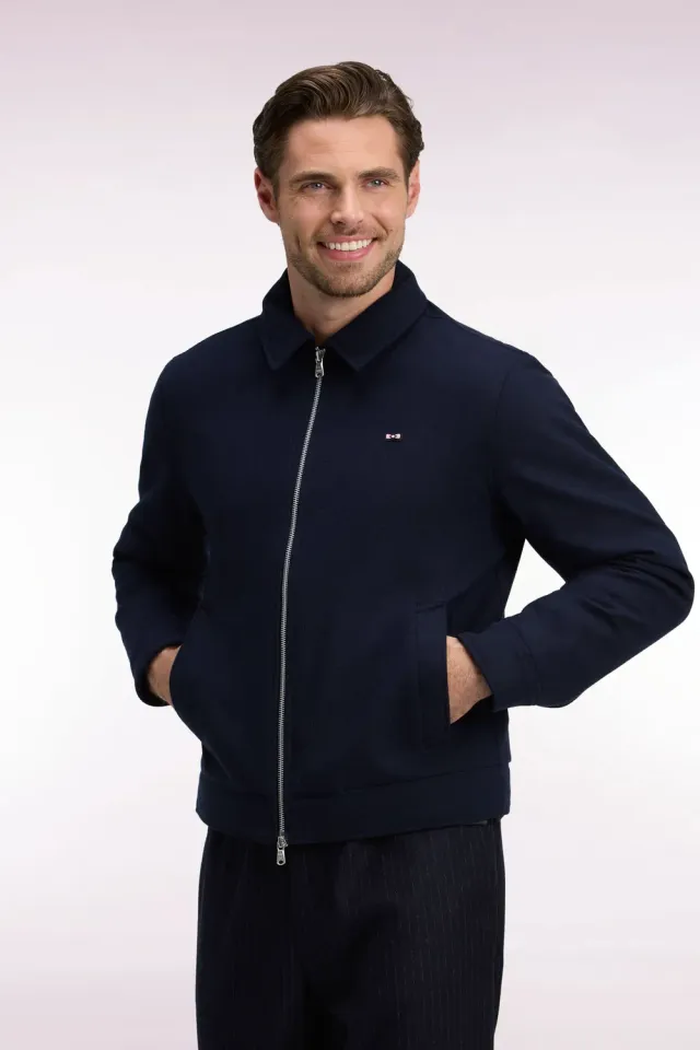 Eden Park blouson flanelle ouatinée marine coupe droite