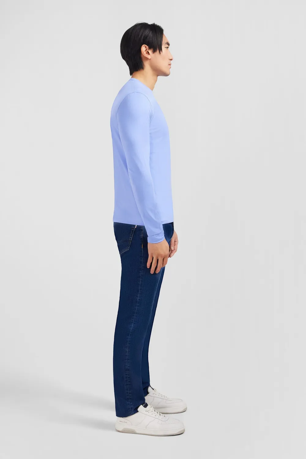 Eden Park T-shirt col rond manches longues bleu coton