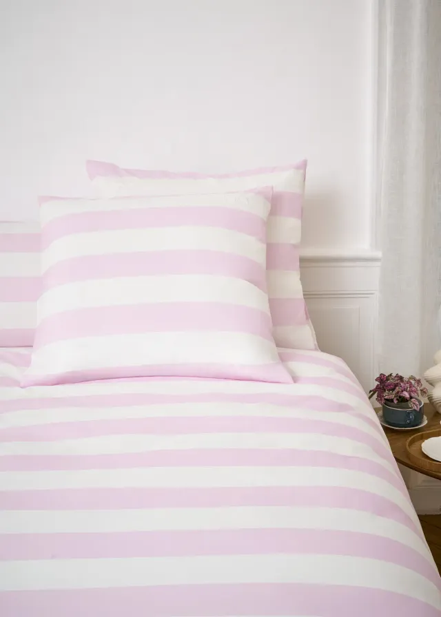 Eden Park taies oreiller carrées coton blanc rayures roses 65x65 lot 2
