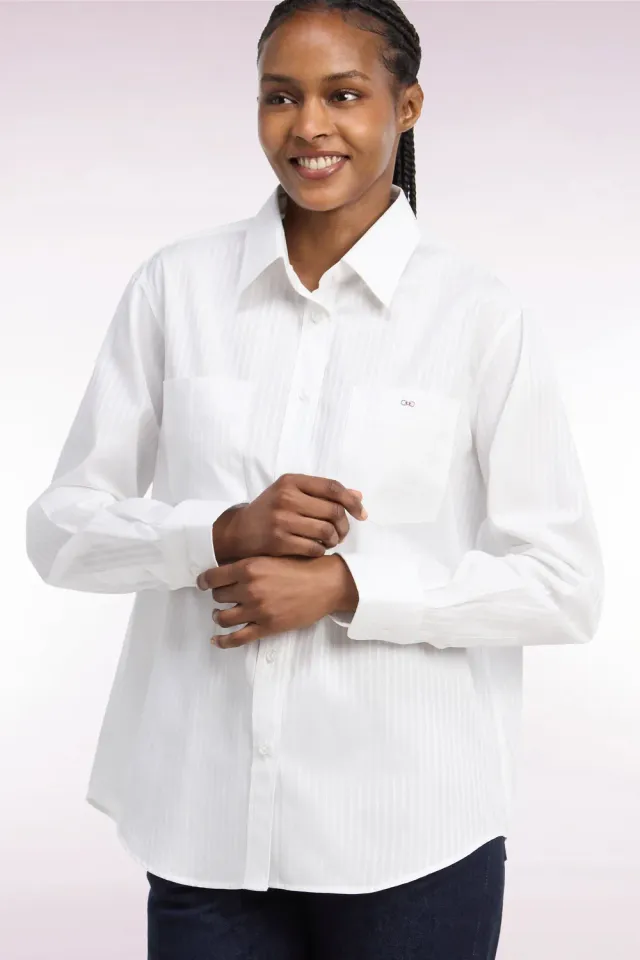 Eden Park Club Classique chemise femme rayée beige coupe Relaxed