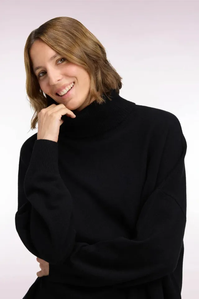 Eden Park Club Classique Pull Col Roulé Noir Cachemire