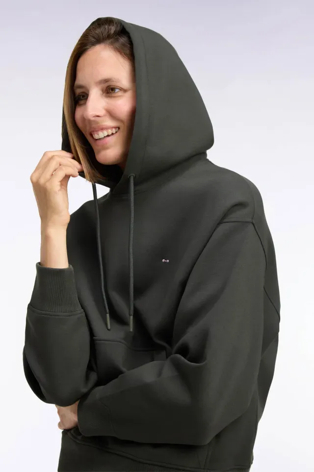 Eden Park sweat capuche interlock kaki loose unisexe
