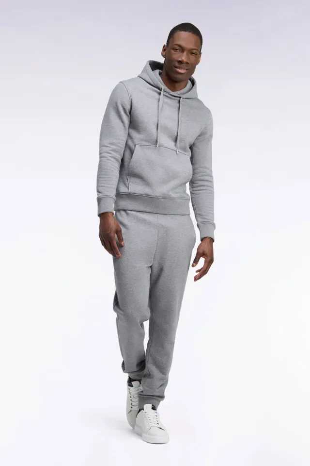 Eden Park Jogging Molleton Coton Gris Uni Droit Homme