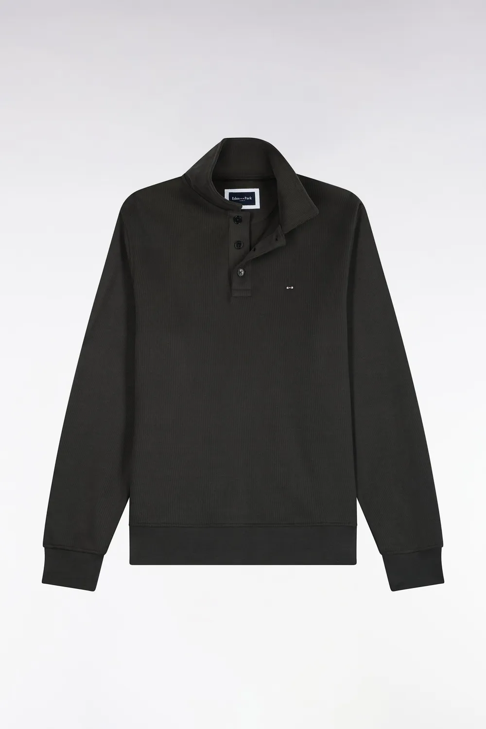Eden Park sweat col polo kaki sweat droit molleton coton