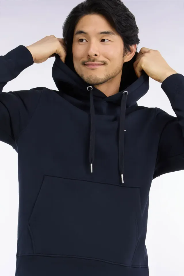 Eden Park sweat à capuche molleton coton marine coupe droite