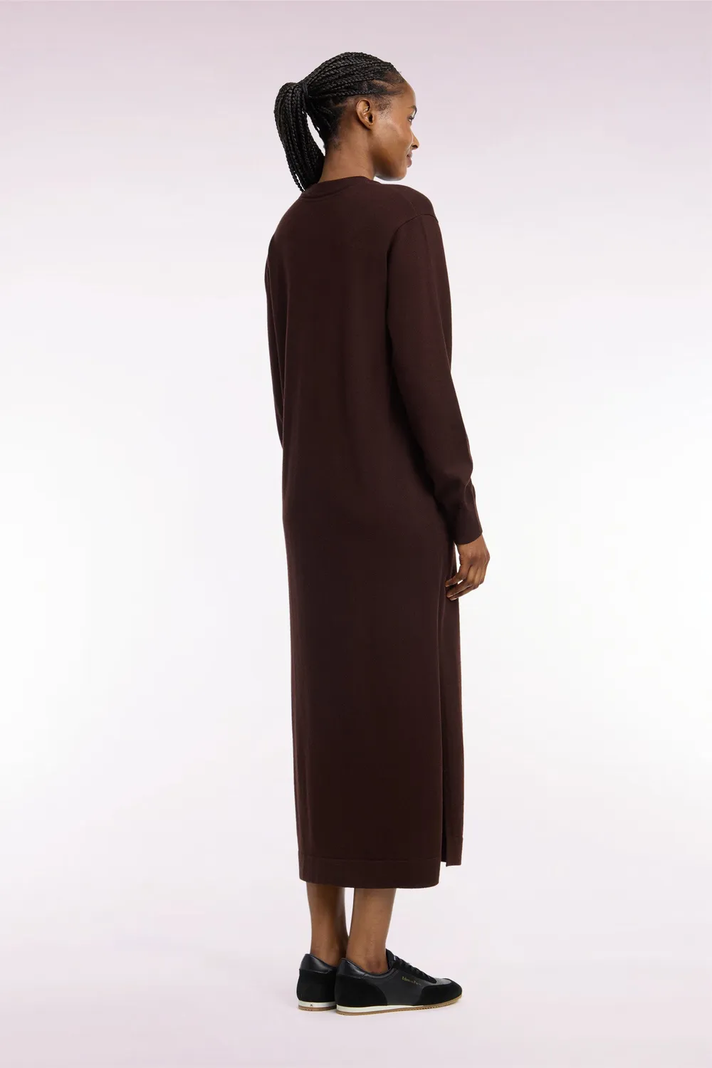 Eden Park robe midi laine marron fendue droite