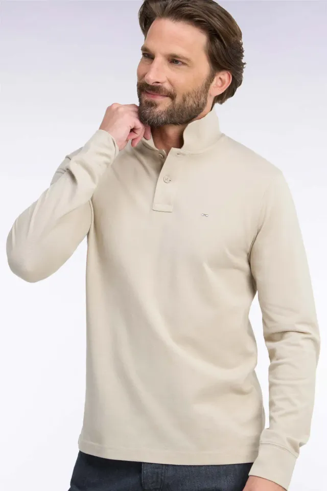 Eden Park polo manches longues Pima beige coupe droite