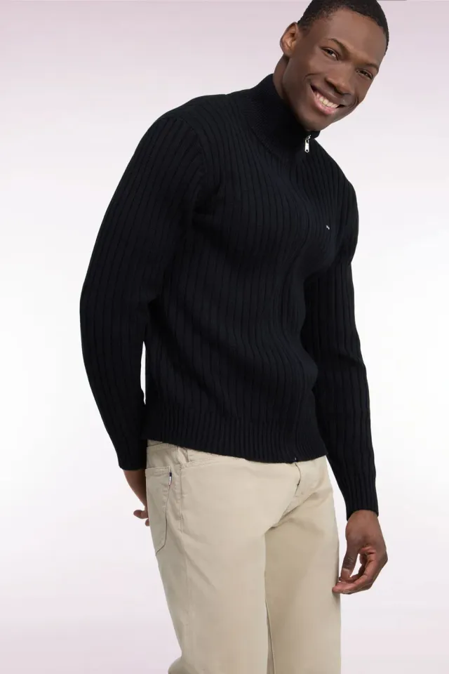 Eden Park cardigan zippé col camionneur noir laine coton