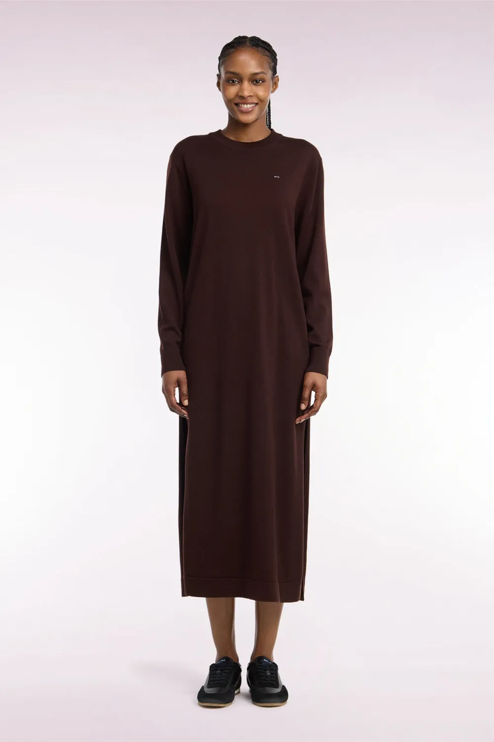 Eden Park robe midi laine marron fendue droite