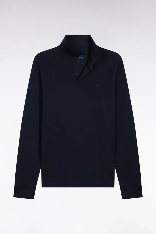 Eden Park polo coton Pima manches longues bleu marine