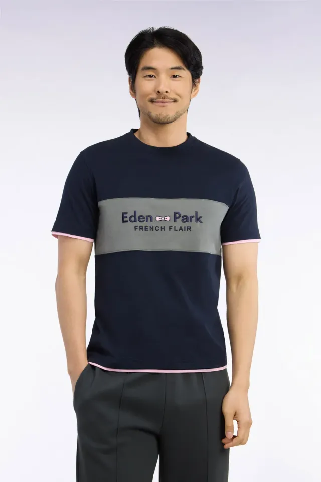 Eden Park t-shirt manches courtes bicolore kaki brodé