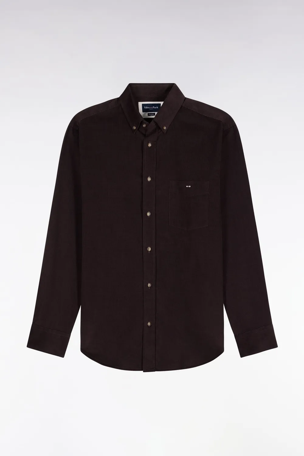 Eden Park chemise homme coton côtelé marron coupe droite