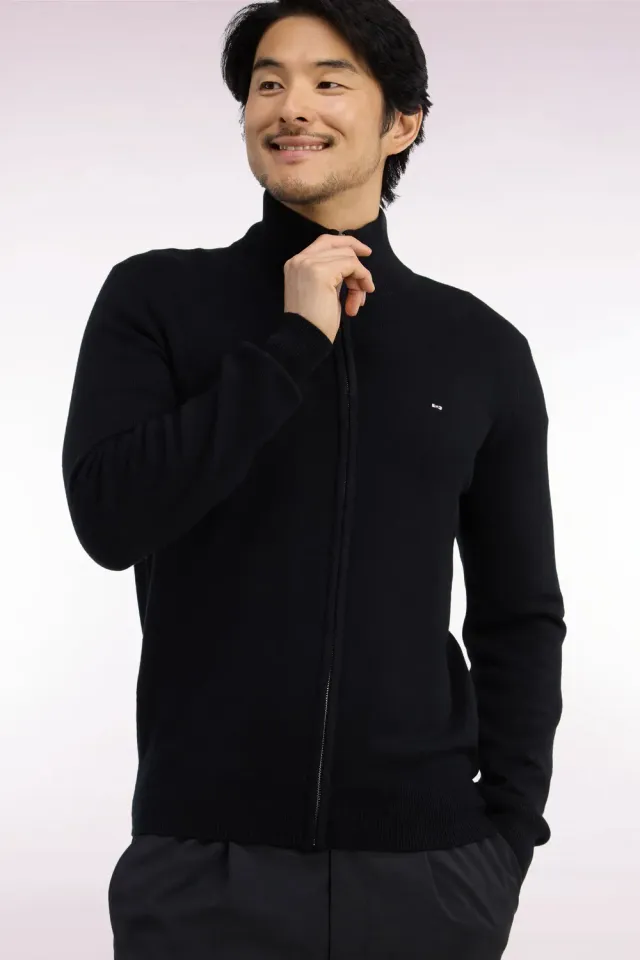 Eden Park Cardigan Zippé Laine Coton Noir Homme