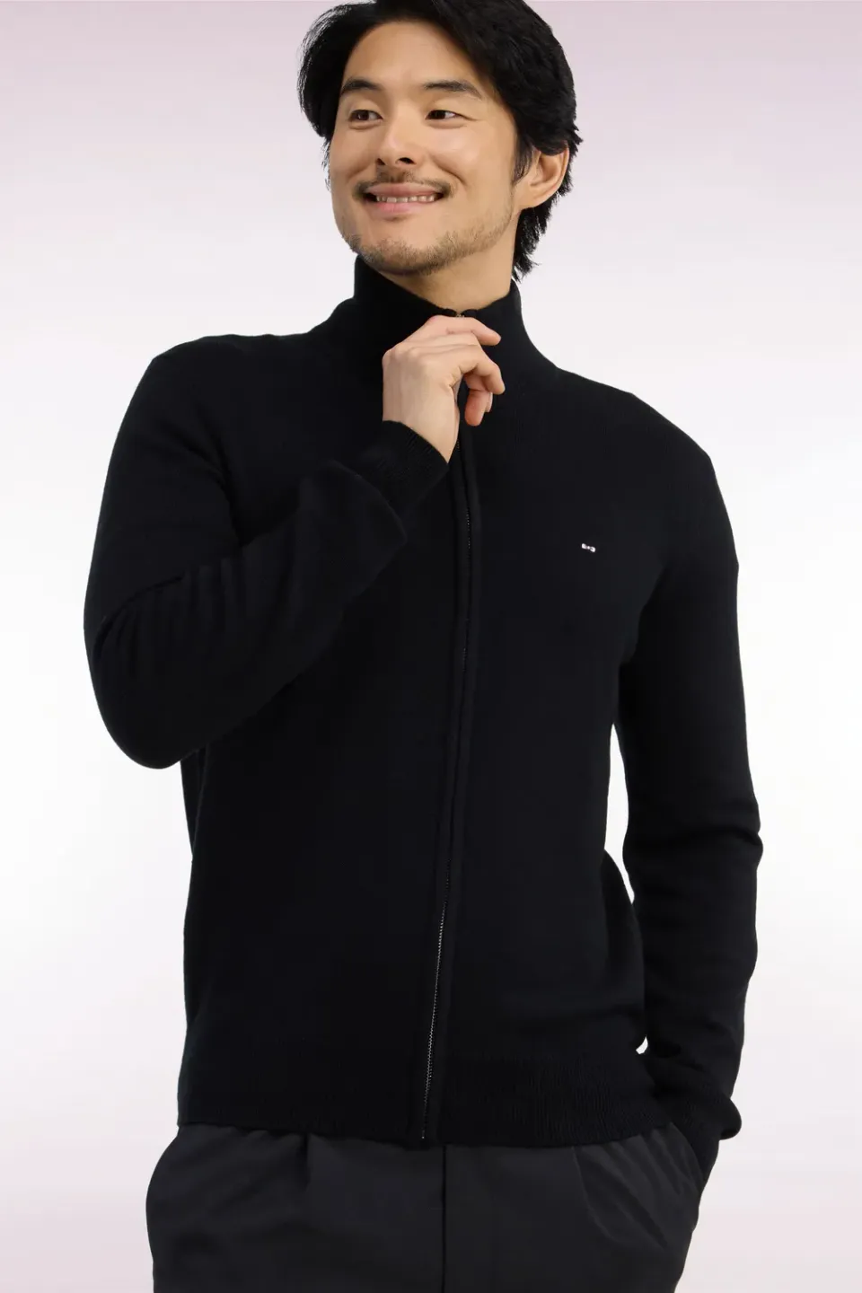 Eden Park Cardigan Zippé Laine Coton Noir Homme