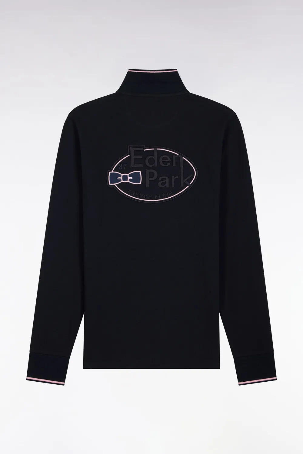 Eden Park polo manches longues piqué coton marine liseré rose