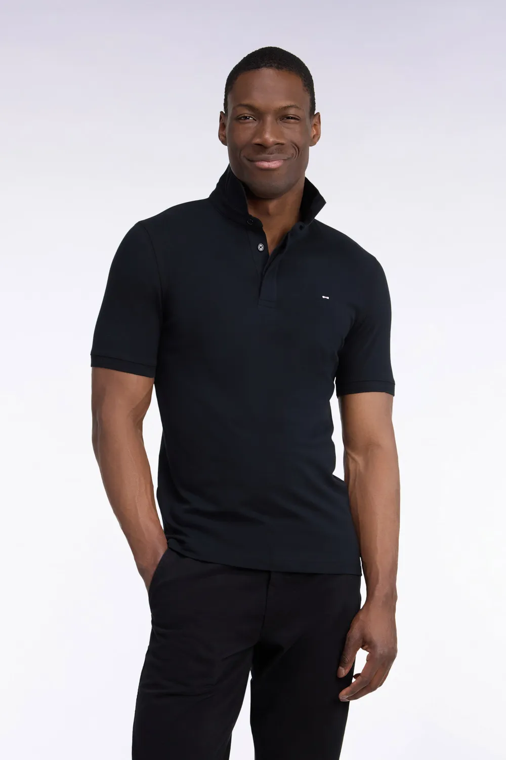 Eden Park polo manches courtes noir slim stretch