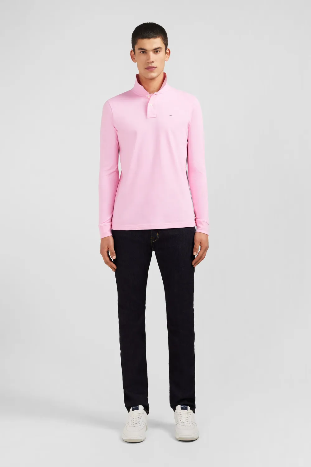 Eden Park polo manches longues homme rose piqué coton