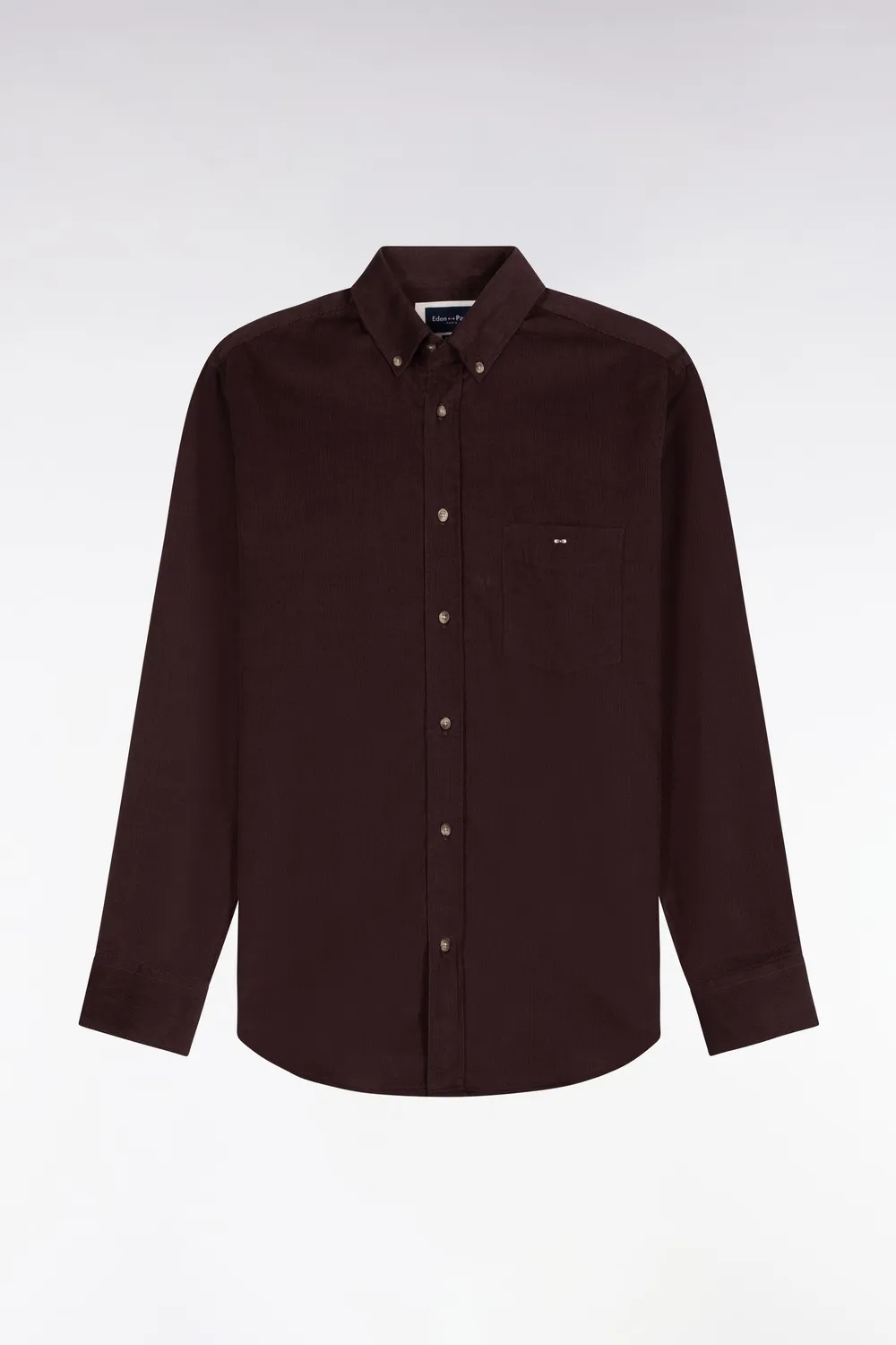 Eden Park chemise homme coton côtelé chocolat coupe droite