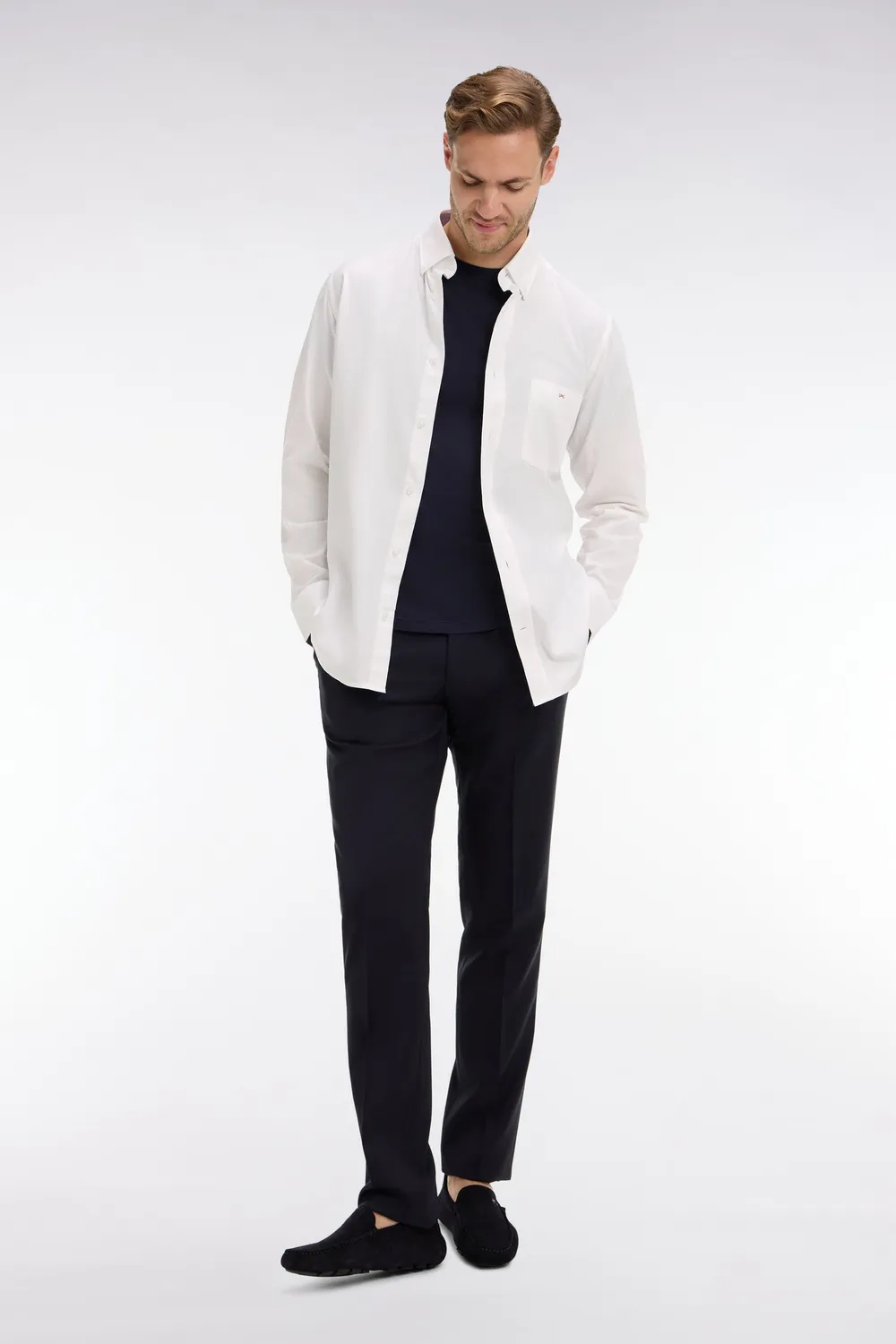 Eden Park PPPANPAE0010 pantalon laine bleu foncé slim plis
