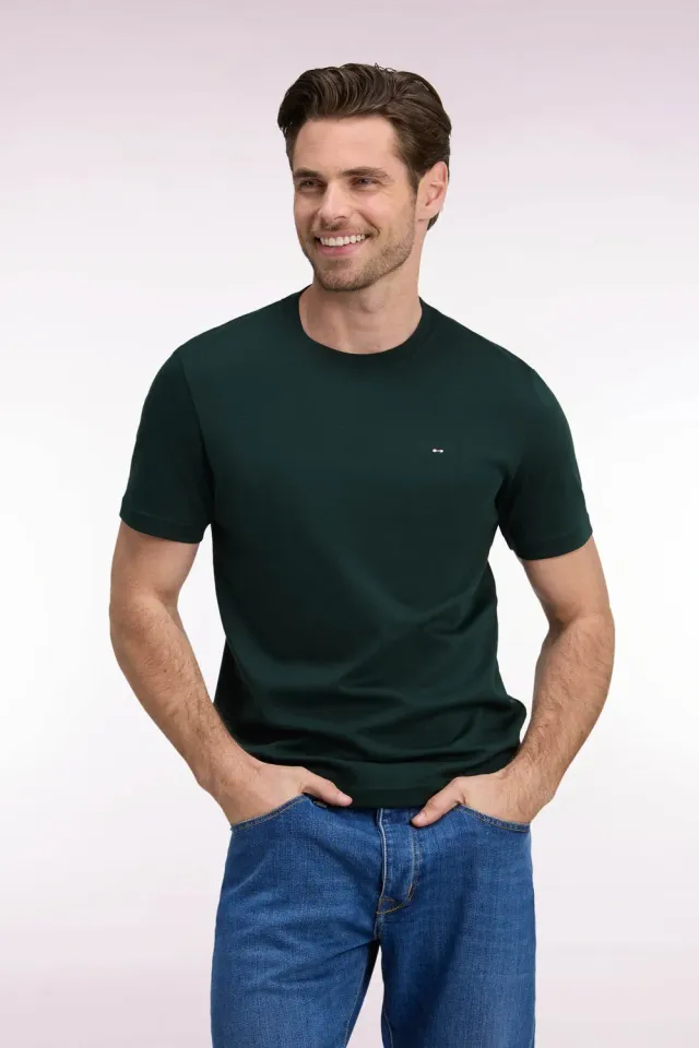 Eden Park T-shirt Coton Vert Foncé Coupe Droite