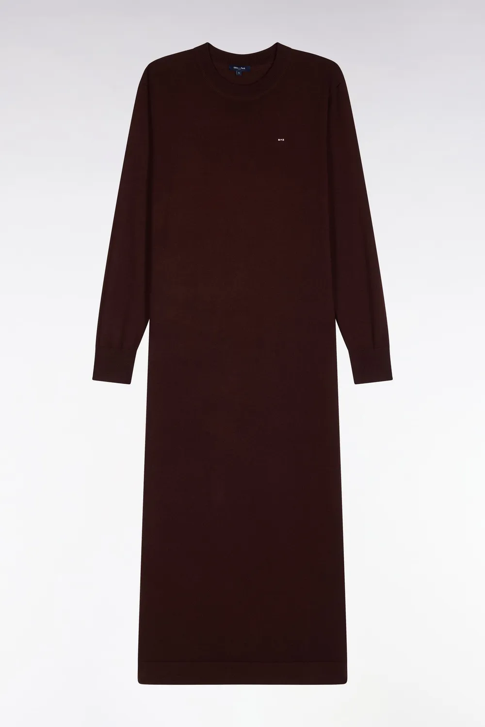 Eden Park robe midi laine marron fendue droite